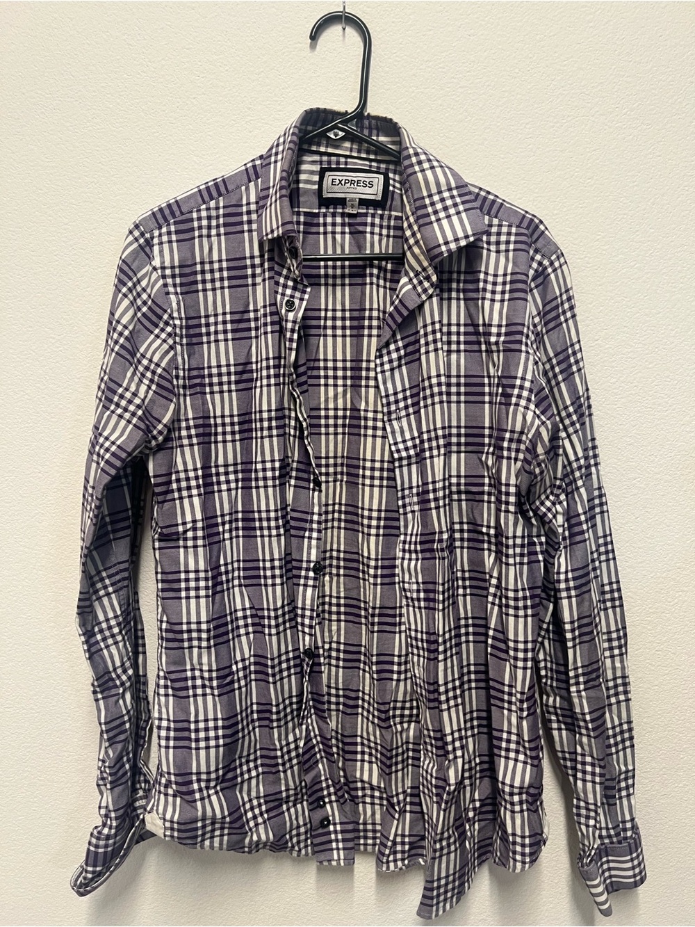 Express Men's Purple Plaid Button-Up Shirt